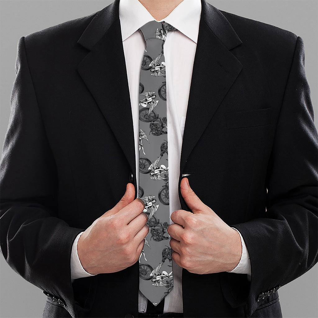 Motorcycle And Angel Pattern Print Necktie