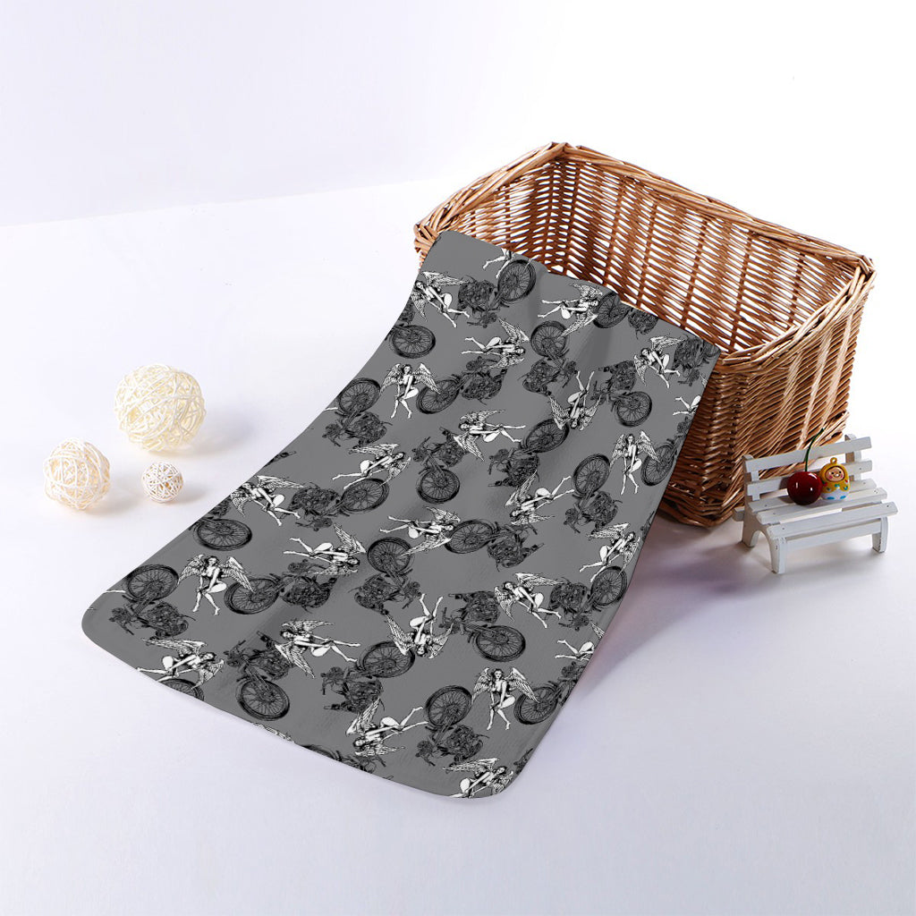 Motorcycle And Angel Pattern Print Towel