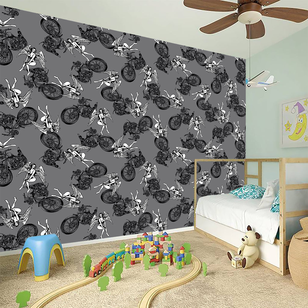 Motorcycle And Angel Pattern Print Wall Sticker