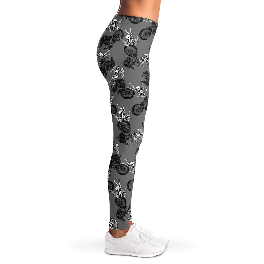 Motorcycle And Angel Pattern Print Women's Leggings