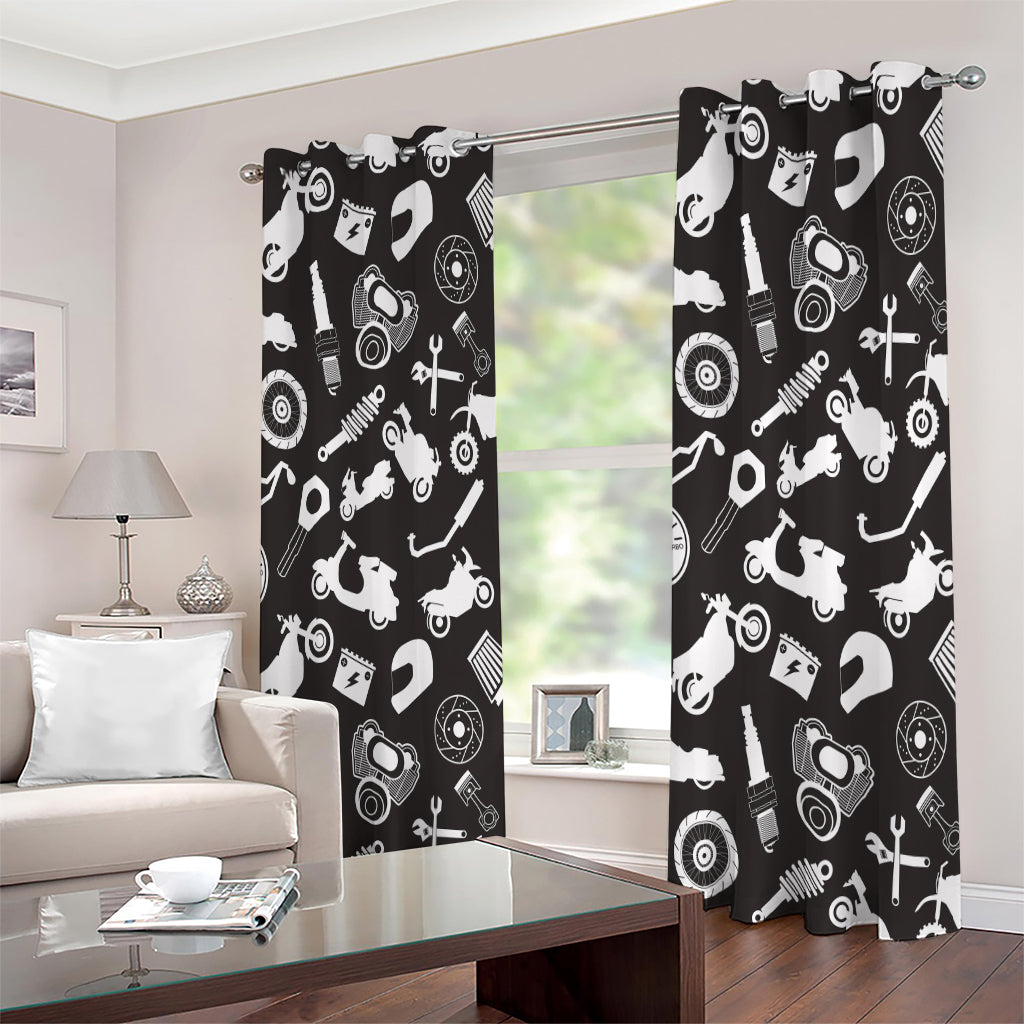 Motorcycle Equipment Pattern Print Extra Wide Grommet Curtains