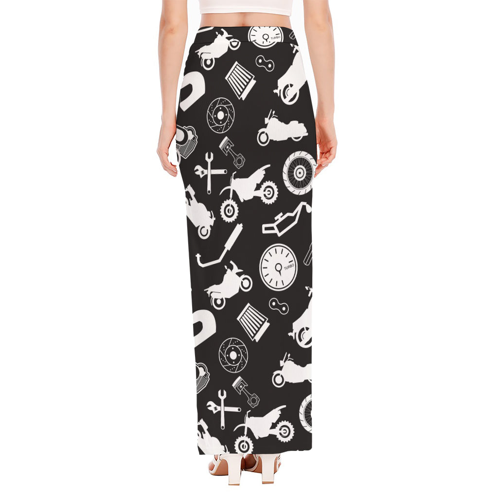 Motorcycle Equipment Pattern Print High Slit Maxi Skirt