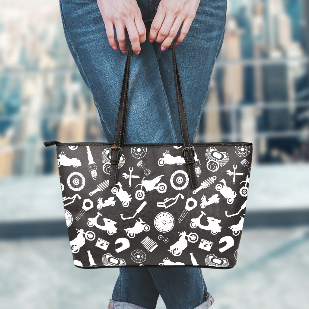 Motorcycle Equipment Pattern Print Leather Tote Bag
