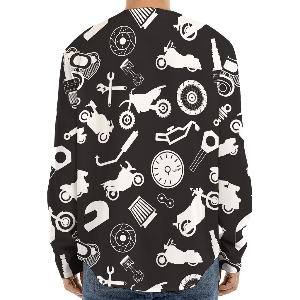 Motorcycle Equipment Pattern Print Long Sleeve Baseball Jersey
