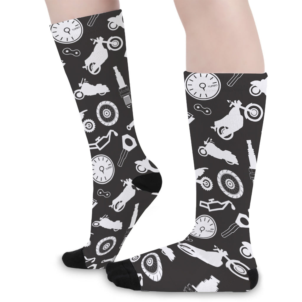 Motorcycle Equipment Pattern Print Long Socks
