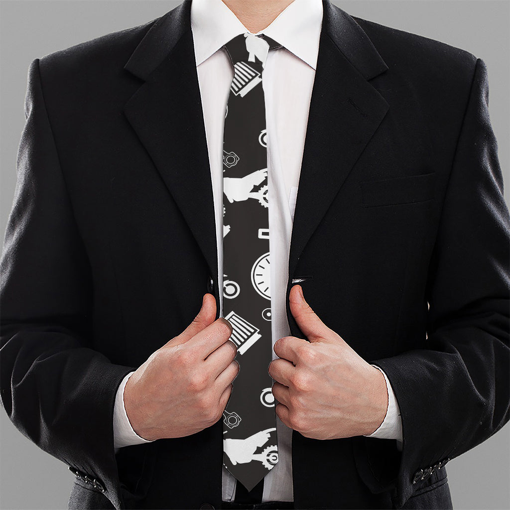 Motorcycle Equipment Pattern Print Necktie