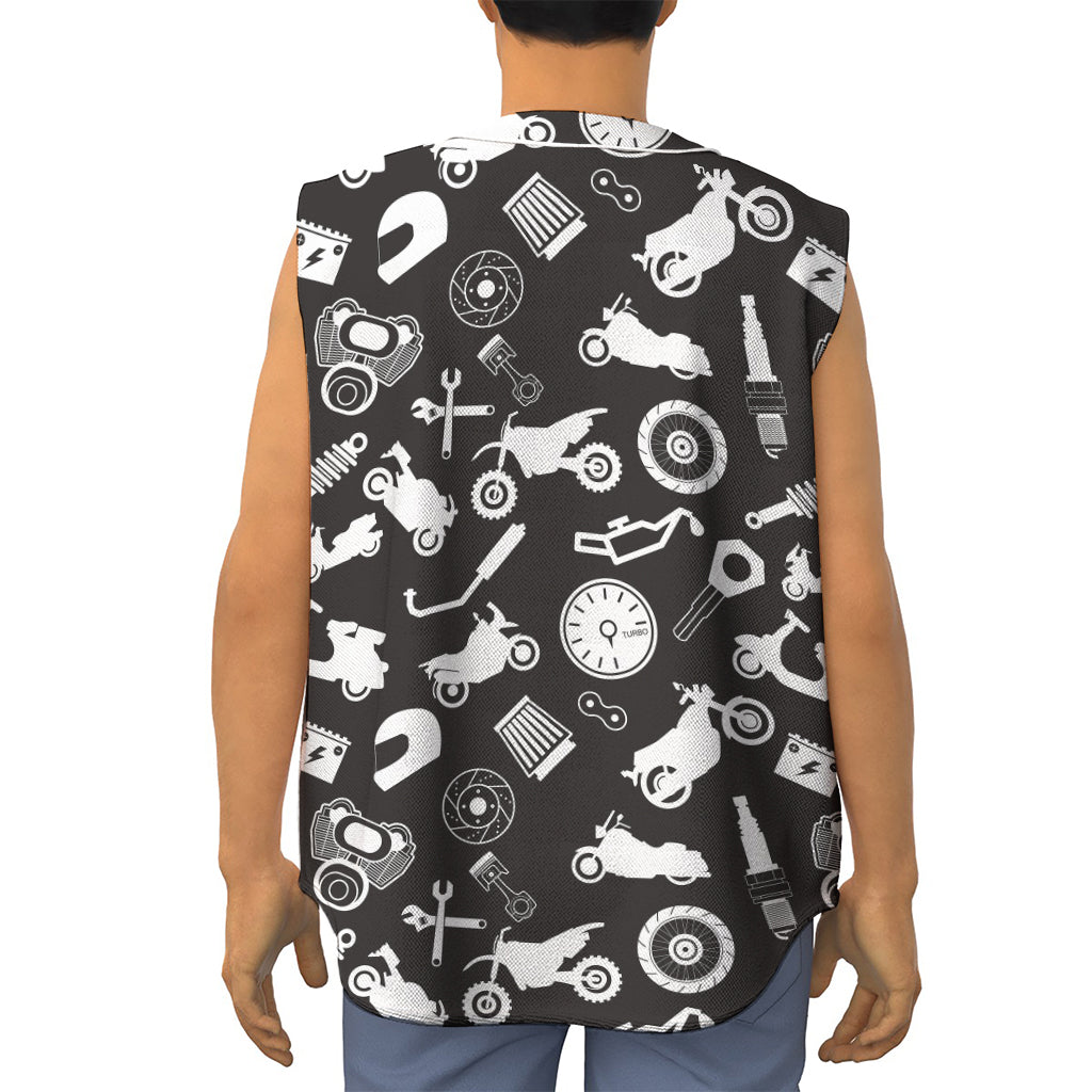 Motorcycle Equipment Pattern Print Sleeveless Baseball Jersey