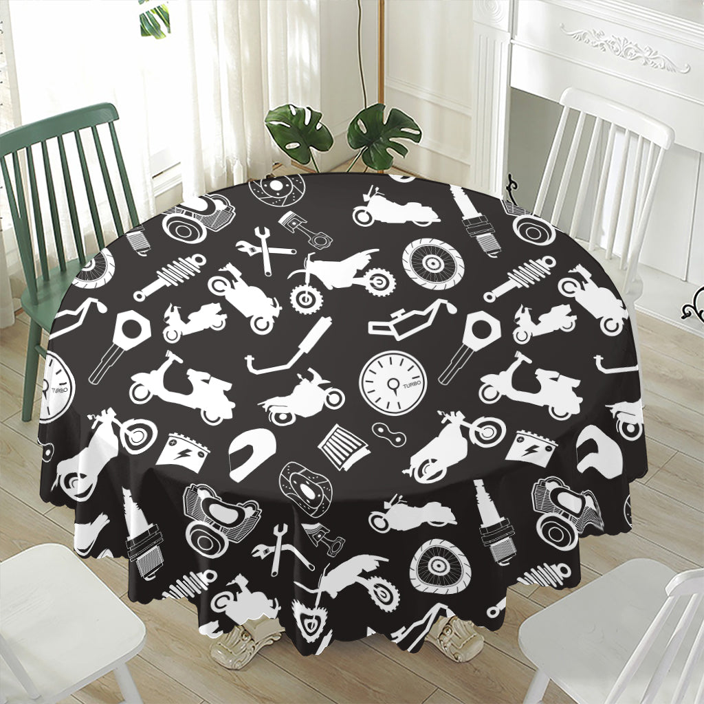 Motorcycle Equipment Pattern Print Waterproof Round Tablecloth