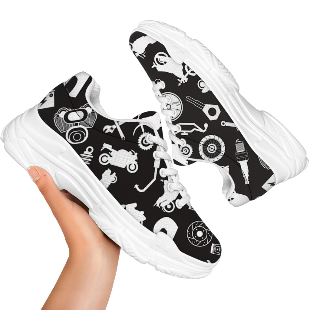 Motorcycle Equipment Pattern Print White Chunky Shoes
