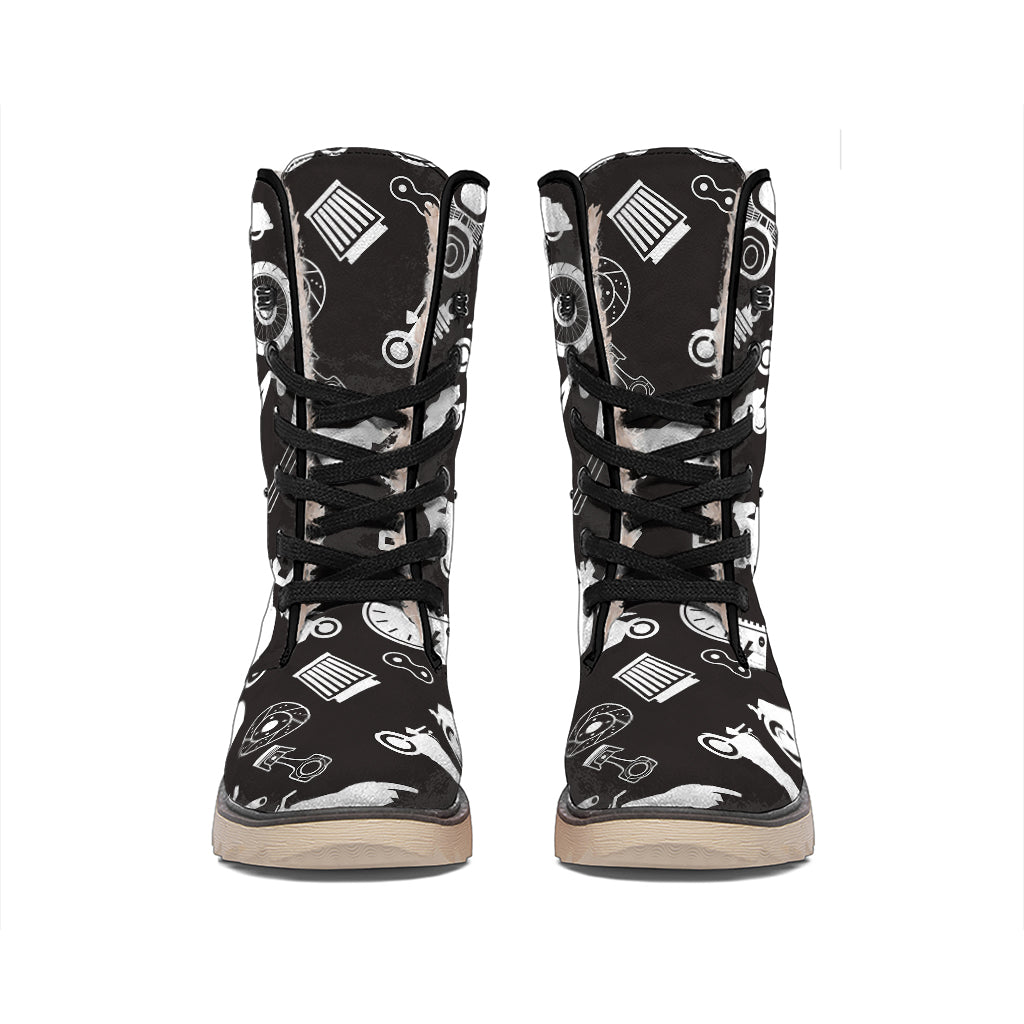 Motorcycle Equipment Pattern Print Winter Boots
