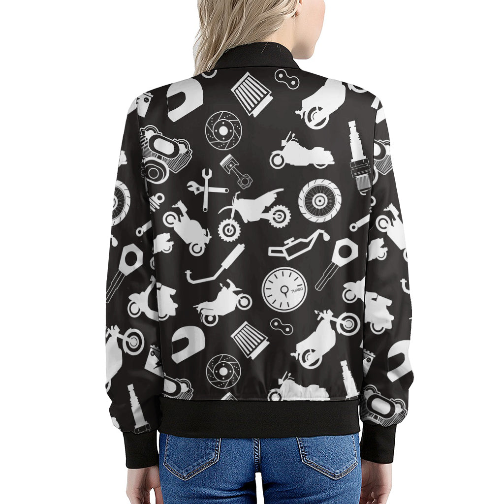 Motorcycle Equipment Pattern Print Women's Bomber Jacket