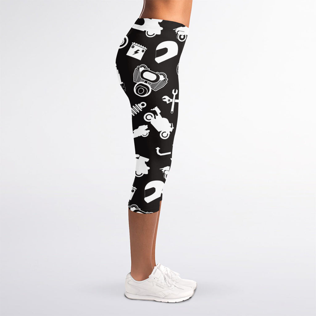 Motorcycle Equipment Pattern Print Women's Capri Leggings