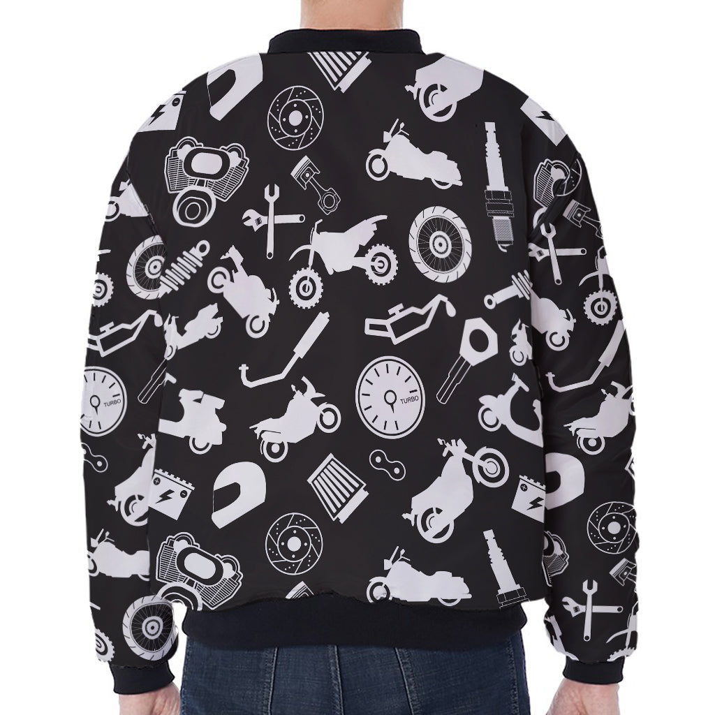 Motorcycle Equipment Pattern Print Zip Sleeve Bomber Jacket