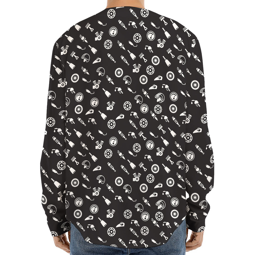 Motorcycle Parts Pattern Print Long Sleeve Baseball Jersey