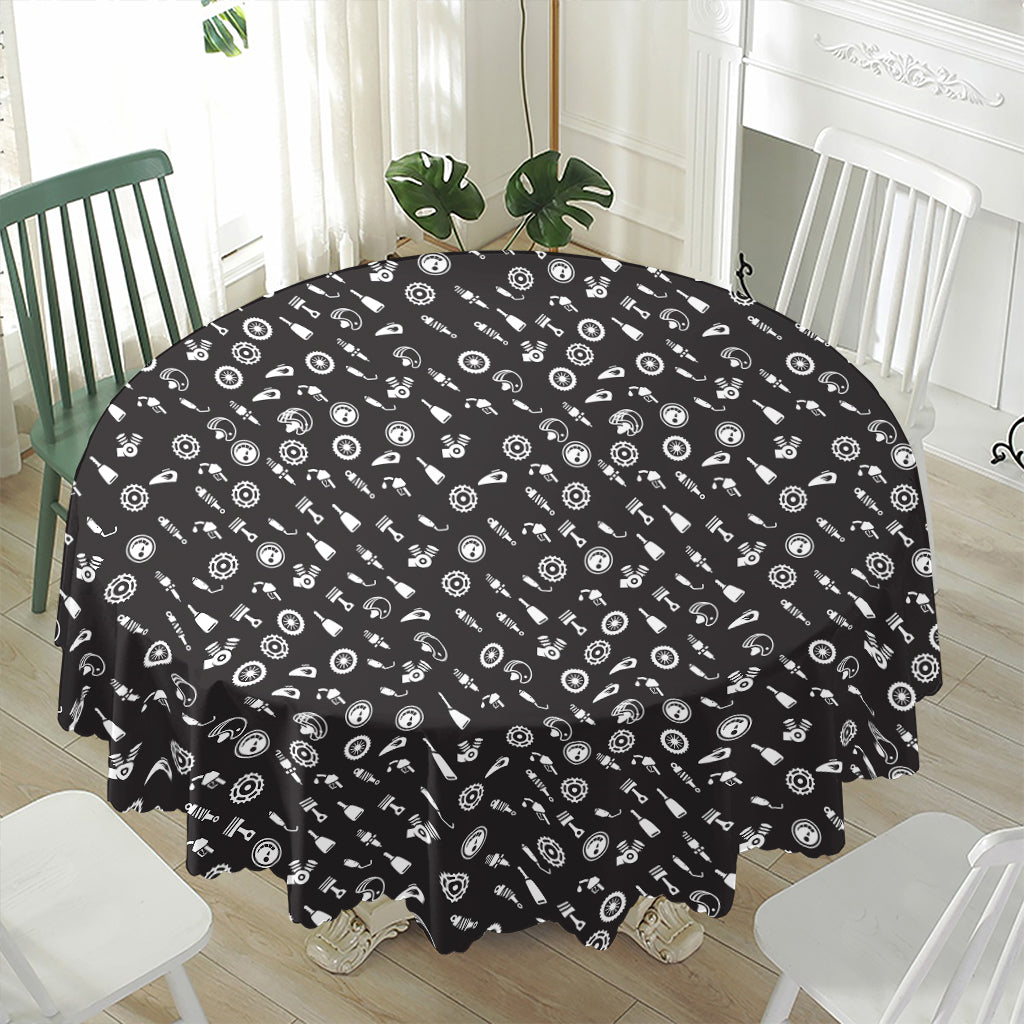 Motorcycle Parts Pattern Print Waterproof Round Tablecloth