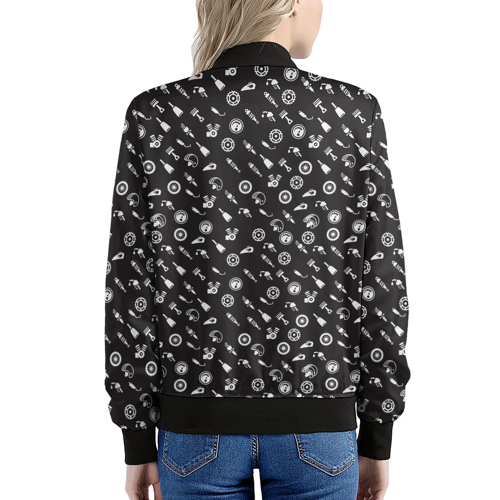 Motorcycle Parts Pattern Print Women's Bomber Jacket