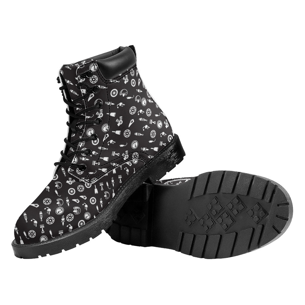 Motorcycle Parts Pattern Print Work Boots