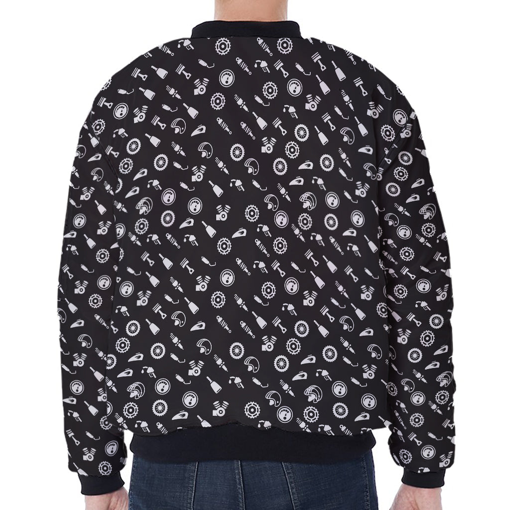 Motorcycle Parts Pattern Print Zip Sleeve Bomber Jacket