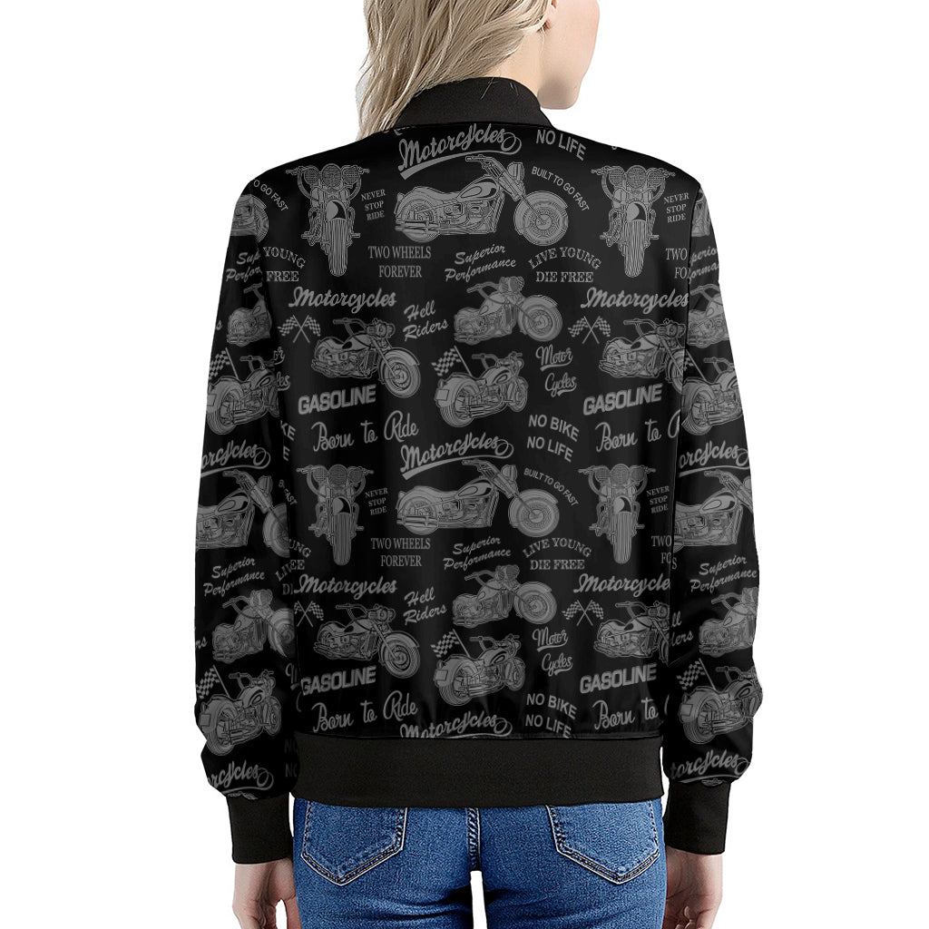 Motorcycle Quote Pattern Print Women's Bomber Jacket