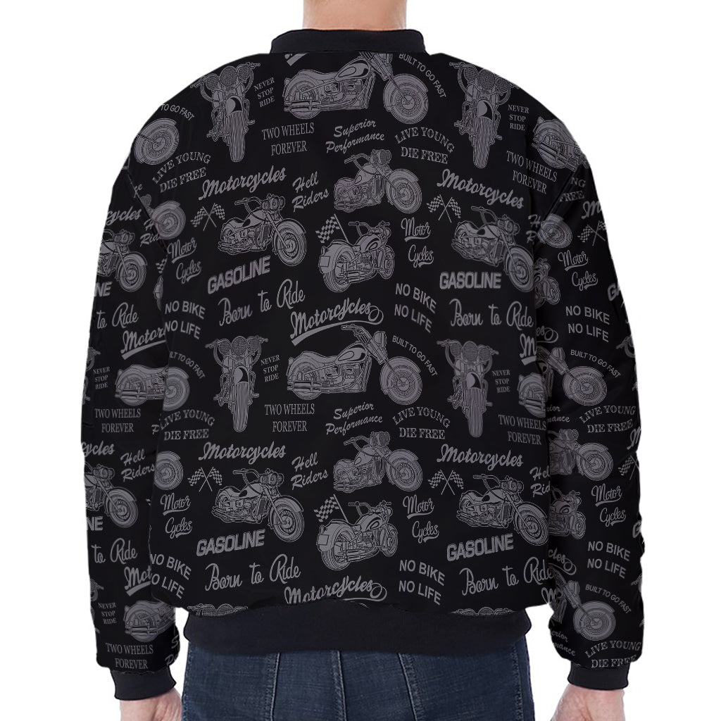 Motorcycle Quote Pattern Print Zip Sleeve Bomber Jacket