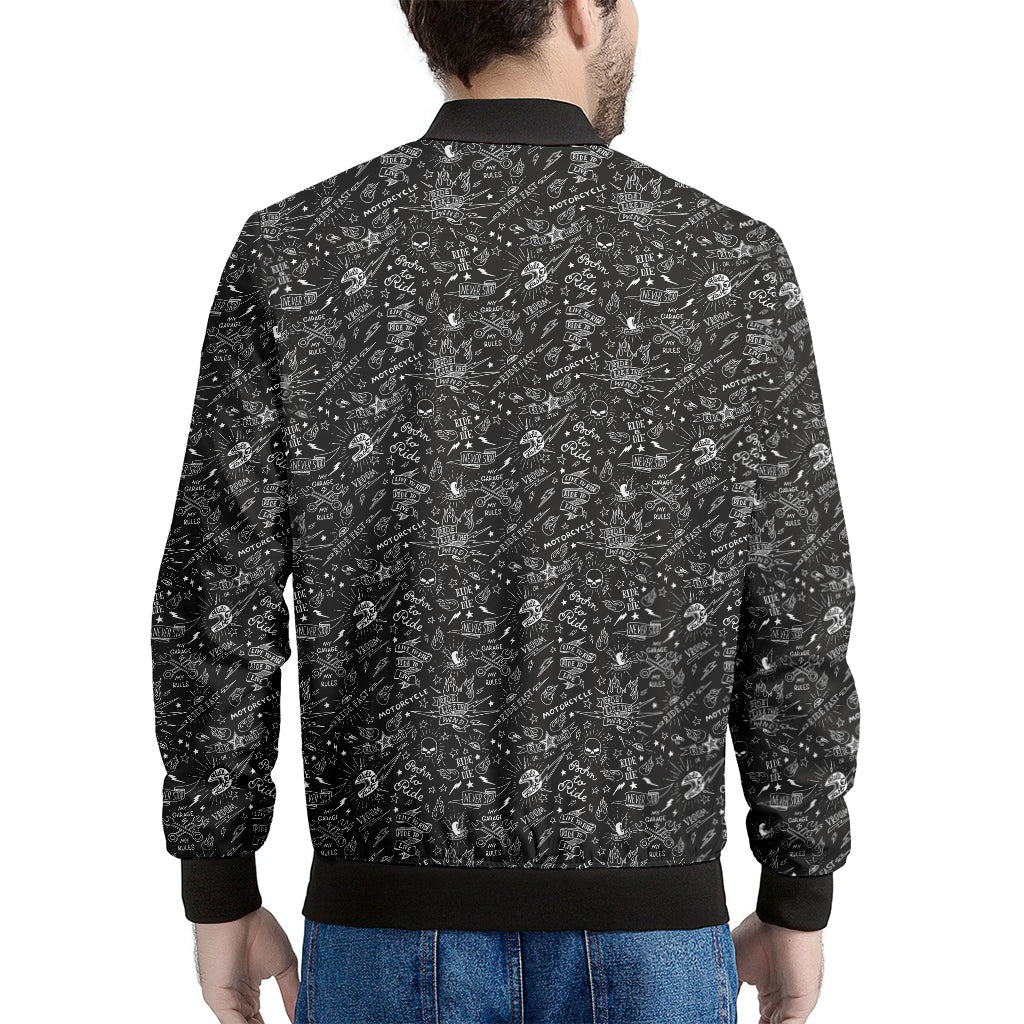 Motorcycle Words Pattern Print Men's Bomber Jacket