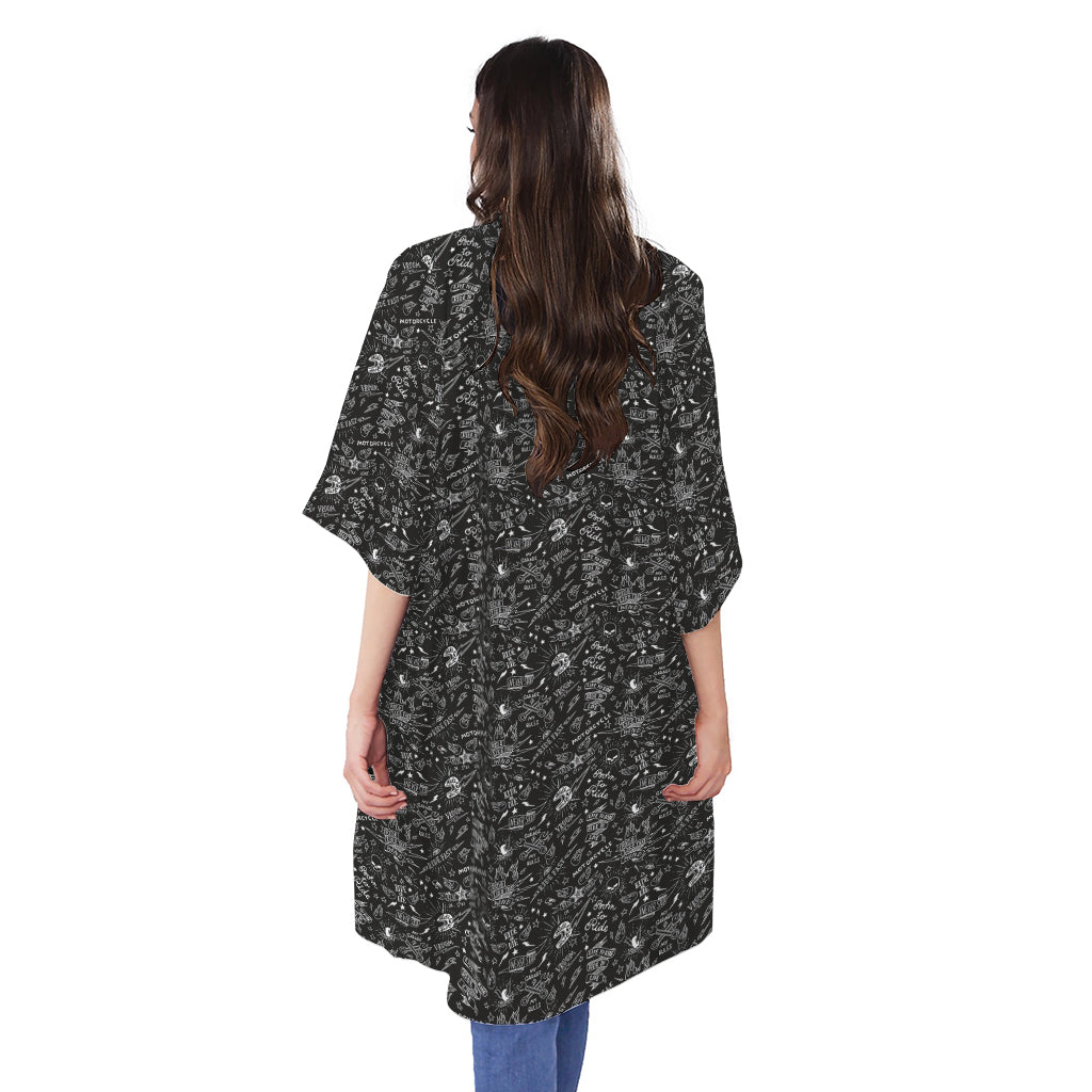 Motorcycle Words Pattern Print Open Front Beach Cover Up