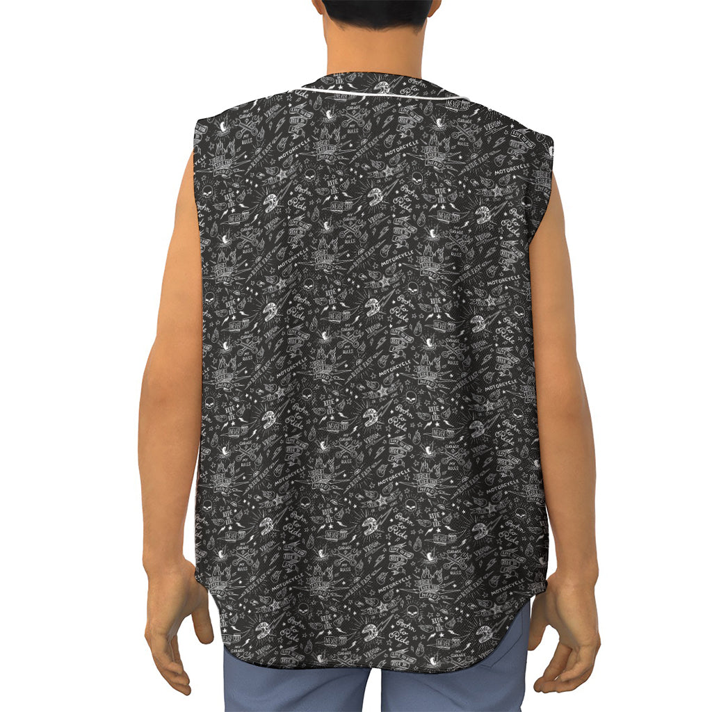 Motorcycle Words Pattern Print Sleeveless Baseball Jersey