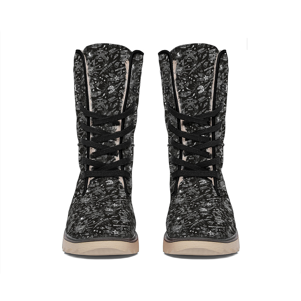 Motorcycle Words Pattern Print Winter Boots