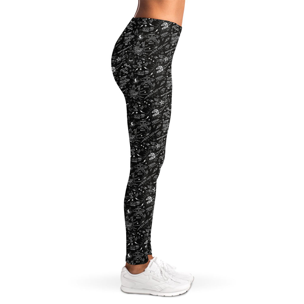 Motorcycle Words Pattern Print Women's Leggings
