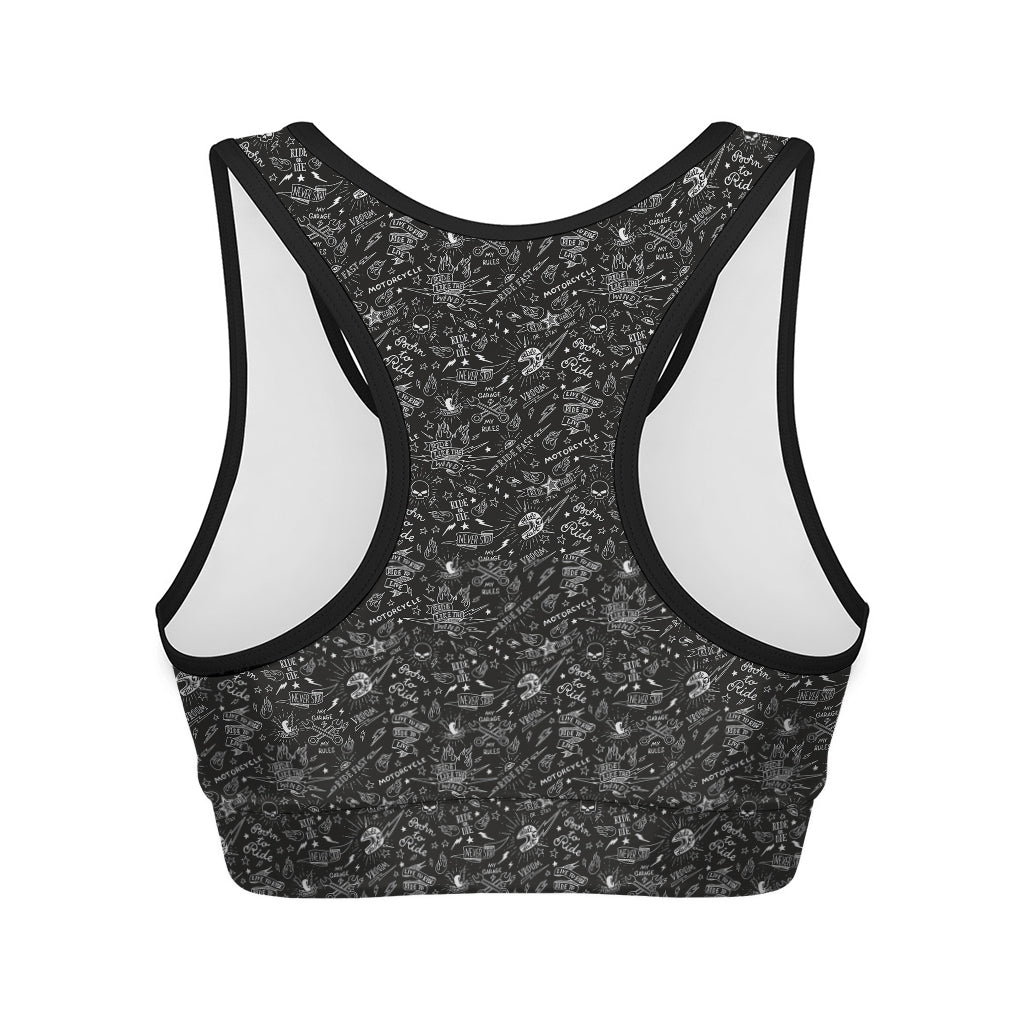 Motorcycle Words Pattern Print Women's Sports Bra