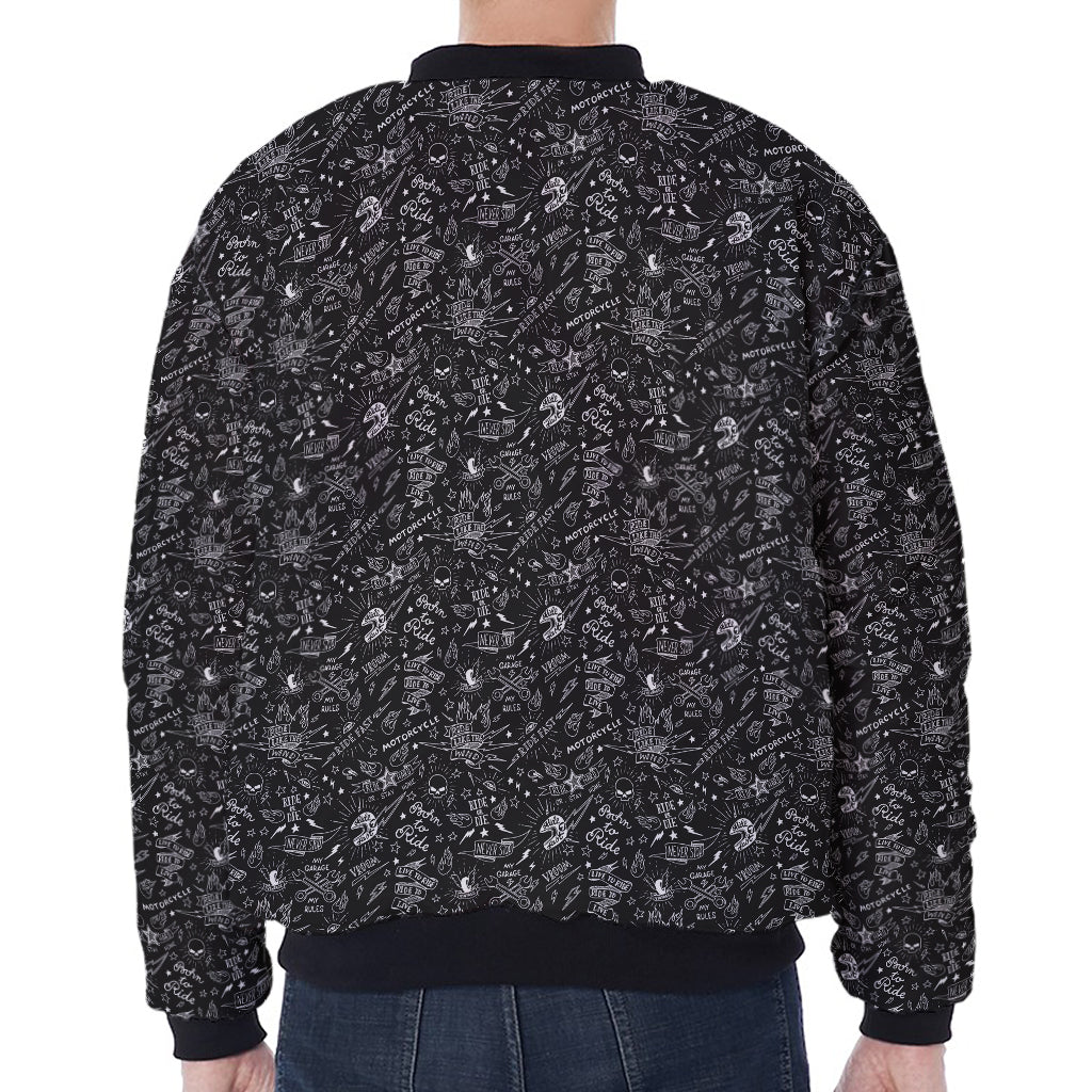 Motorcycle Words Pattern Print Zip Sleeve Bomber Jacket