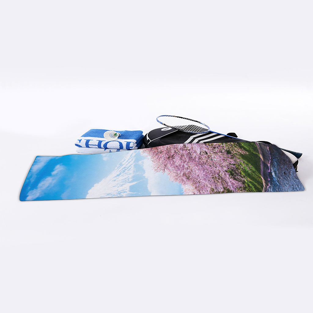 Mount Fuji And Cherry Blossom Print Sports Towel