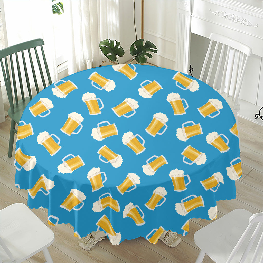 Mug Of Beer Pattern Print Waterproof Round Tablecloth
