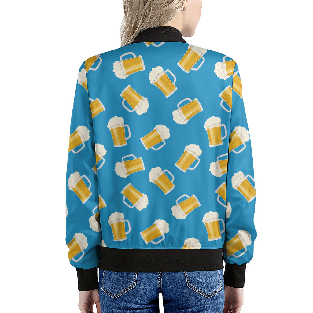 Mug Of Beer Pattern Print Women's Bomber Jacket