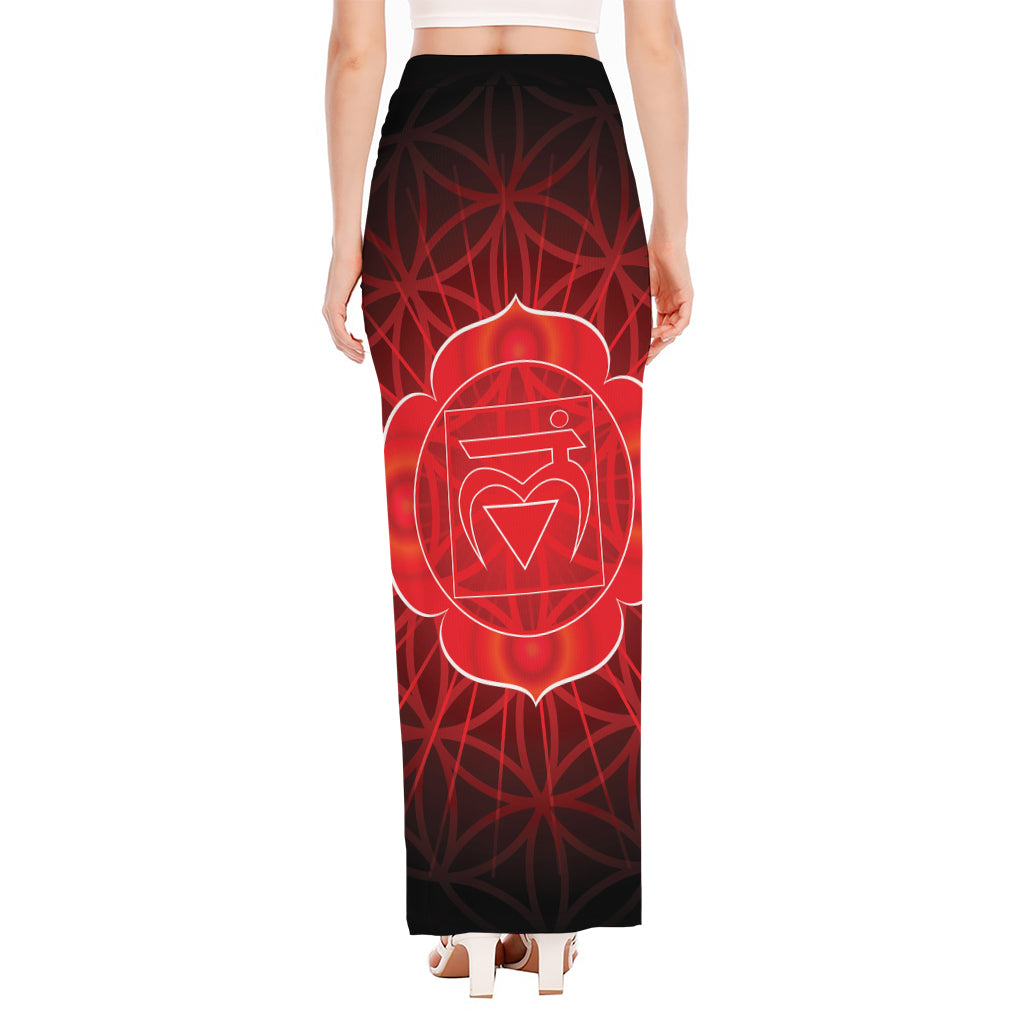 Muladhara Chakra Spiritual Print High Slit Maxi Skirt