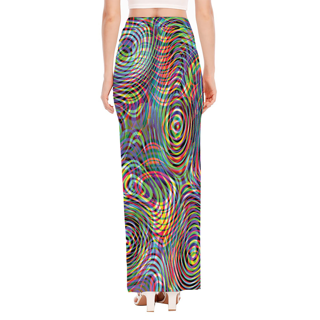 Multicolor Psychedelic Print High Slit Maxi Skirt