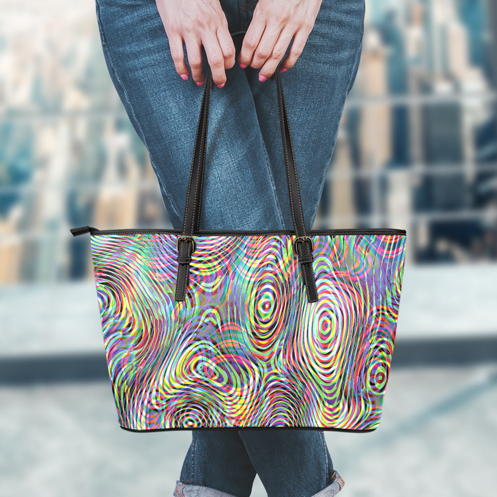 Multicolor Psychedelic Print Leather Tote Bag