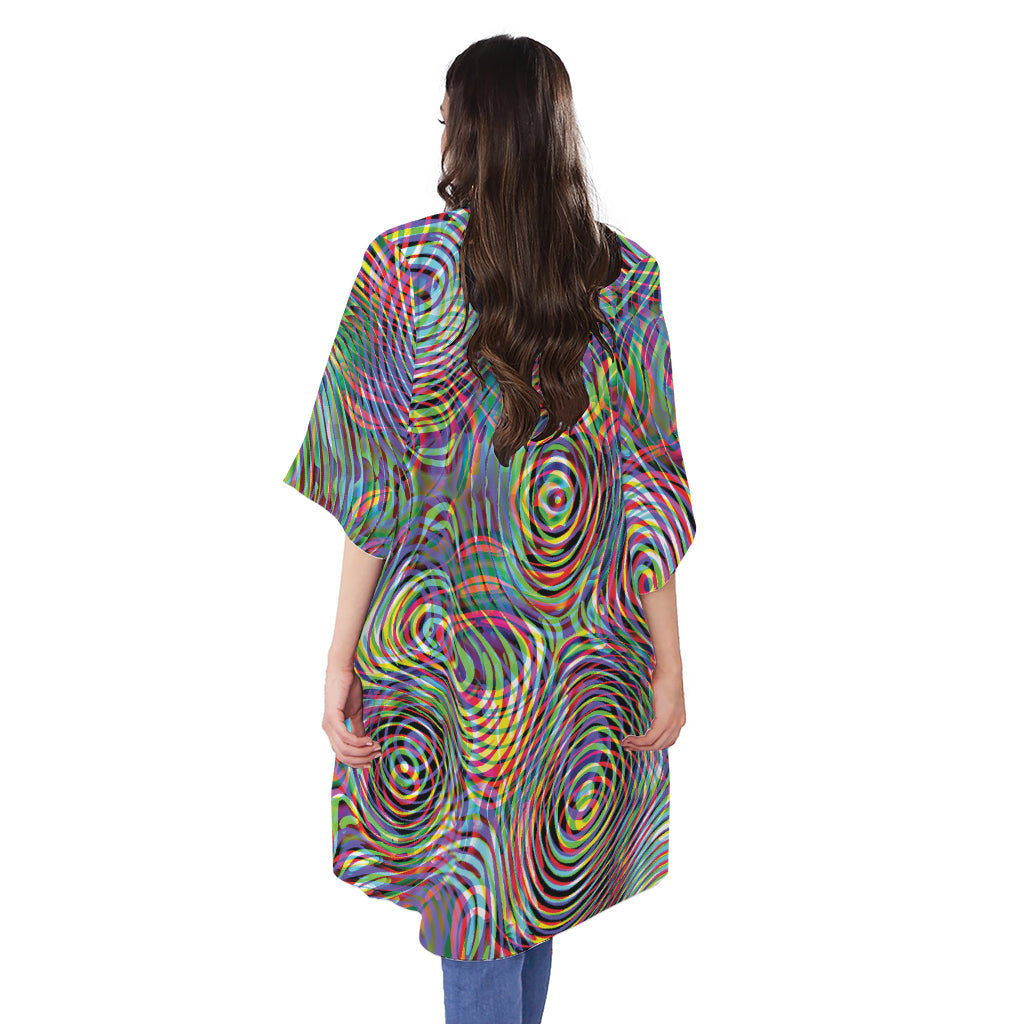 Multicolor Psychedelic Print Open Front Beach Cover Up