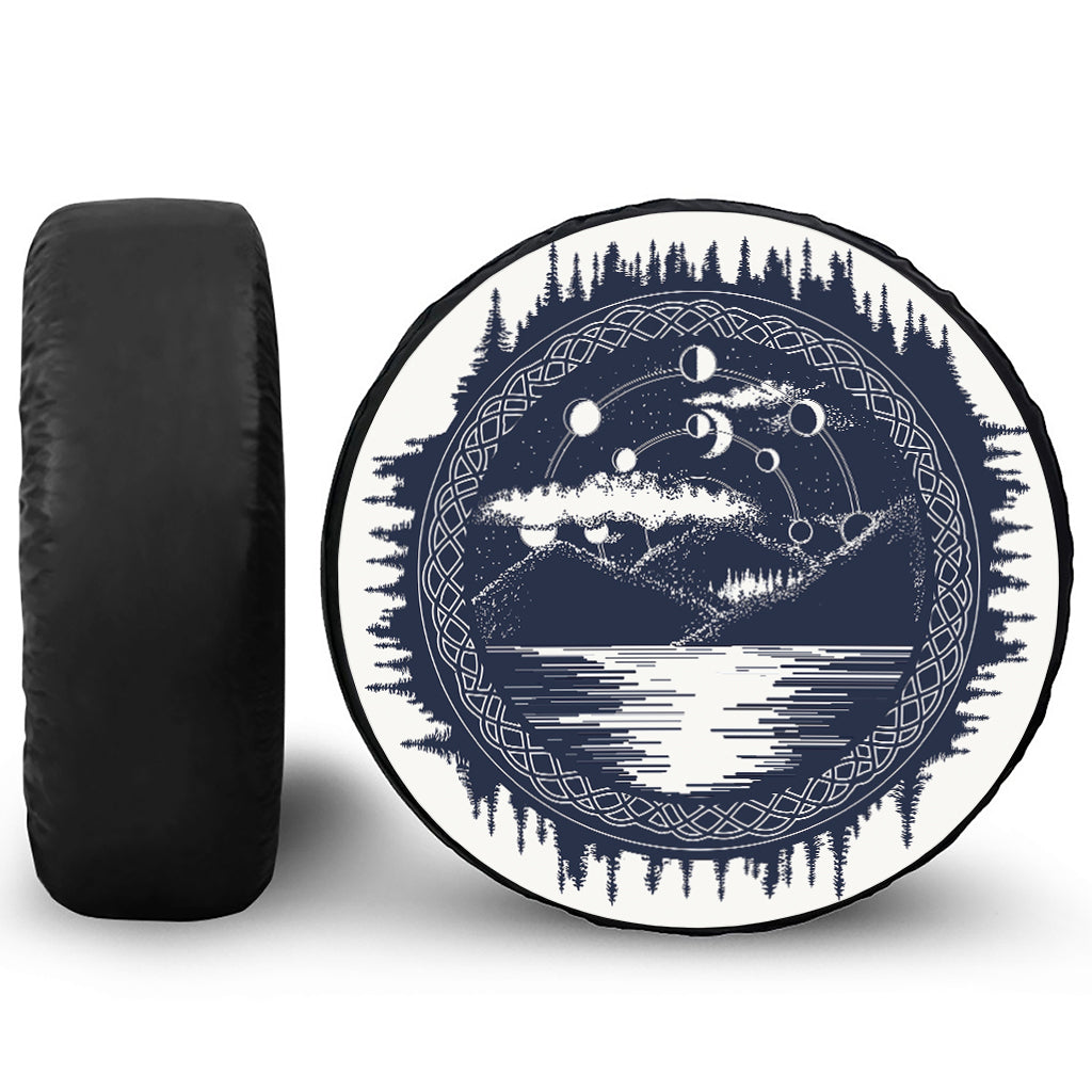 Mystical Lunar Phase Print Leather Spare Tire Cover