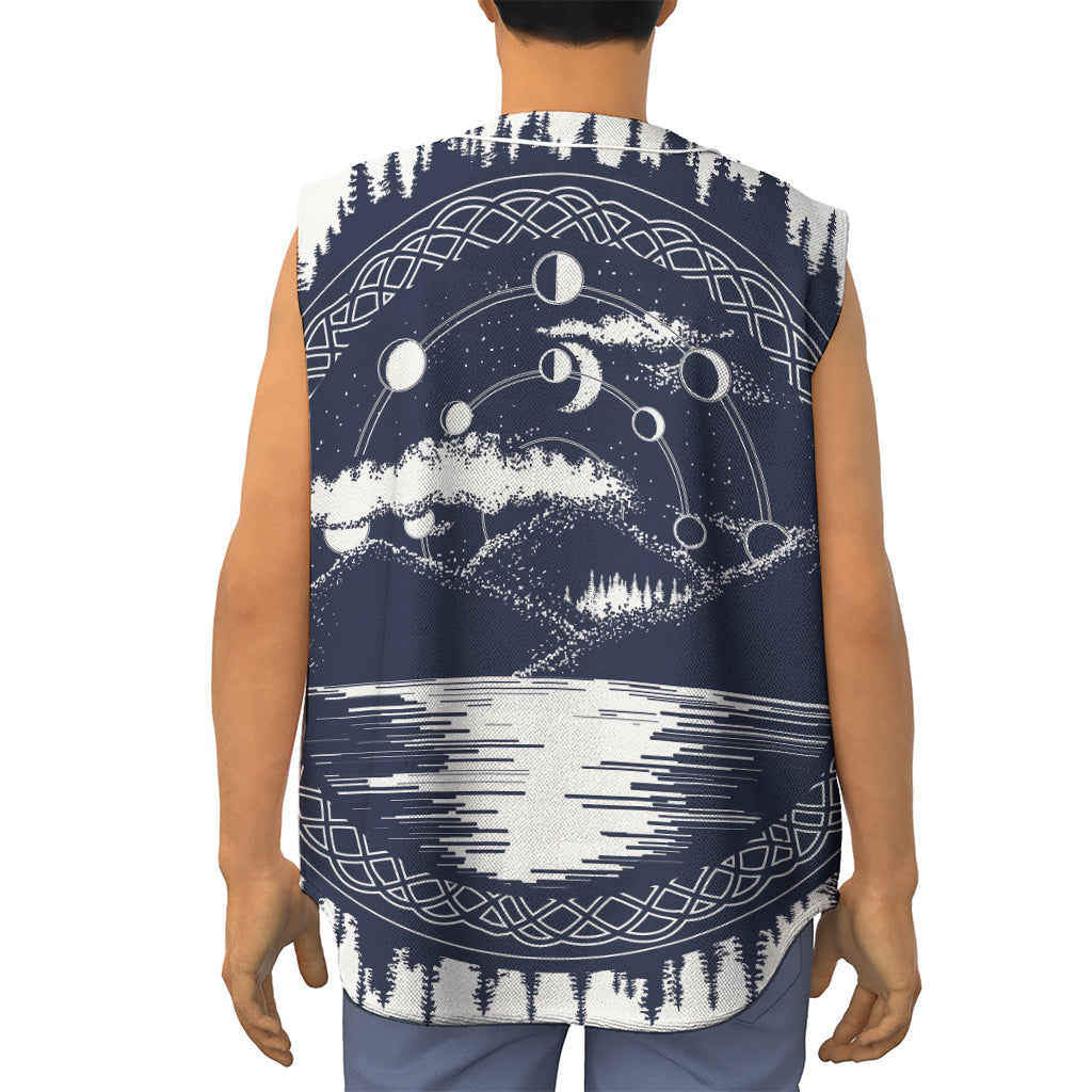 Mystical Lunar Phase Print Sleeveless Baseball Jersey