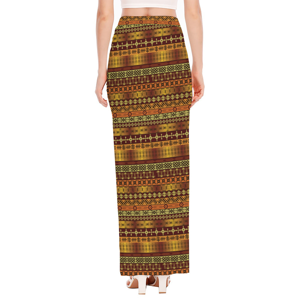 Native African Tribal Pattern Print High Slit Maxi Skirt