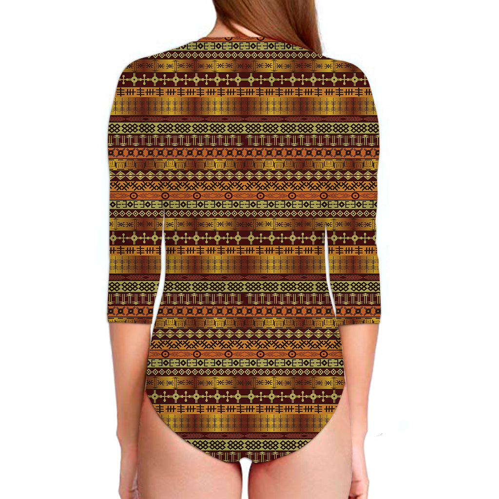 Native African Tribal Pattern Print Long Sleeve Swimsuit
