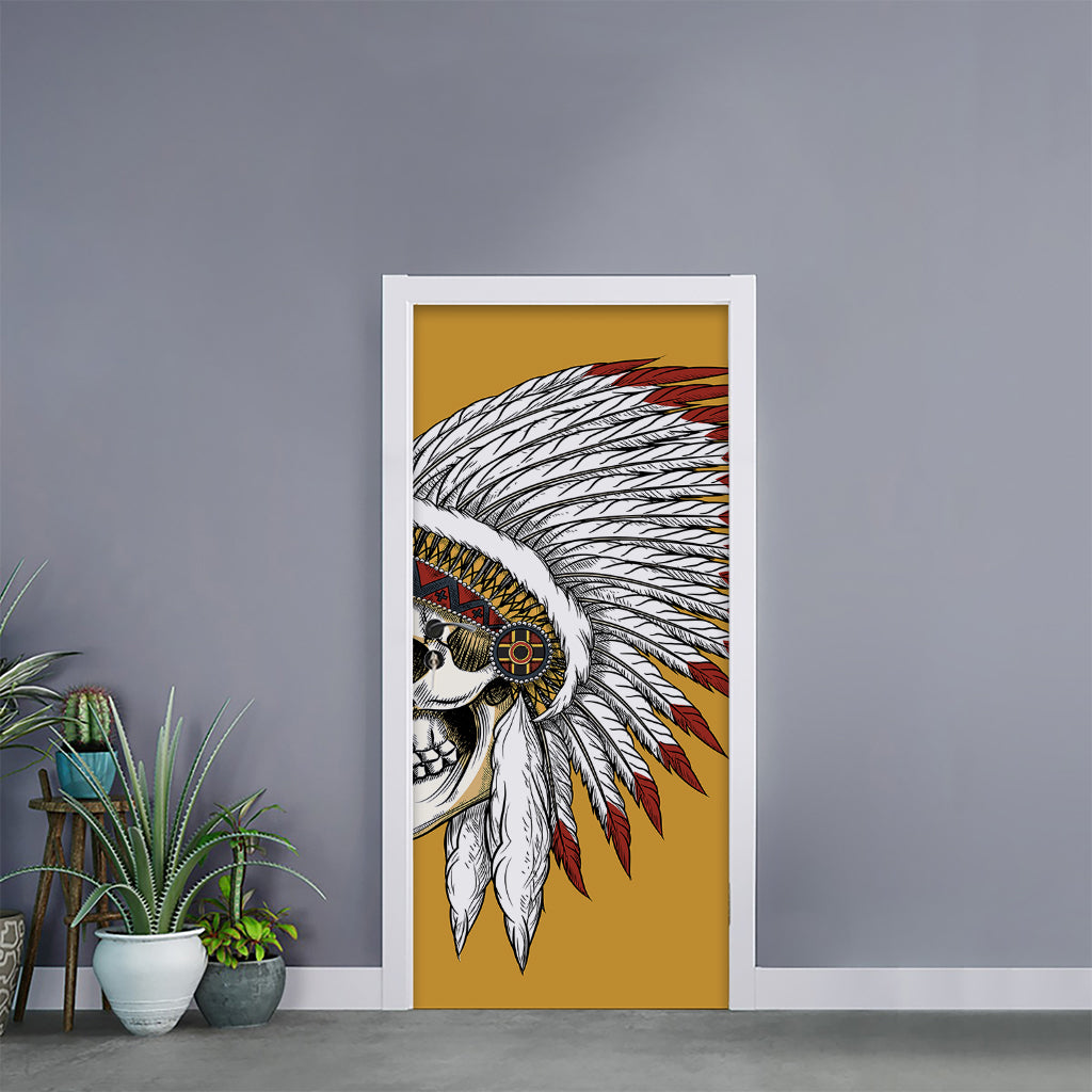 Native American Indian Skull Print Door Sticker