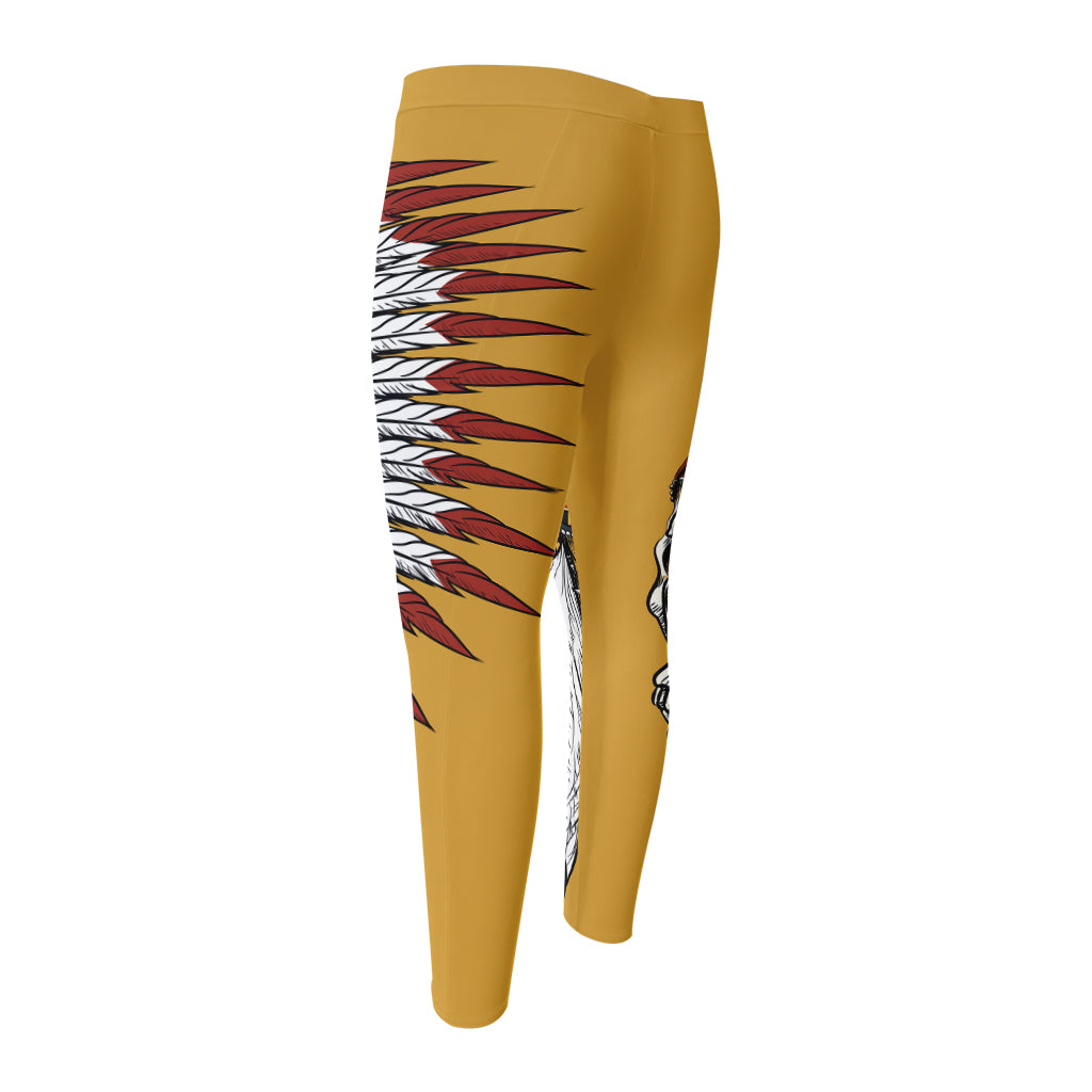Native American Indian Skull Print Men's Compression Pants