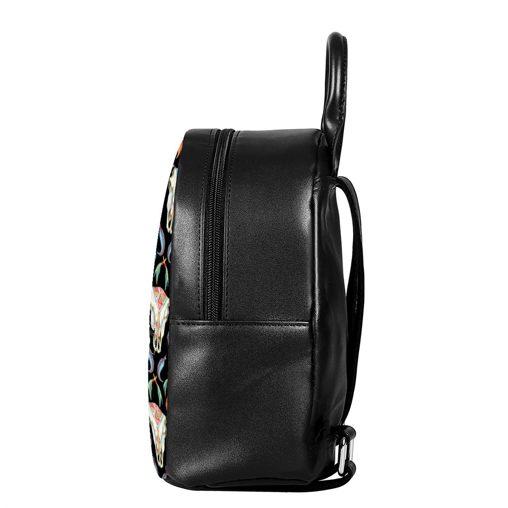 Native Buffalo Pattern Print Leather Backpack