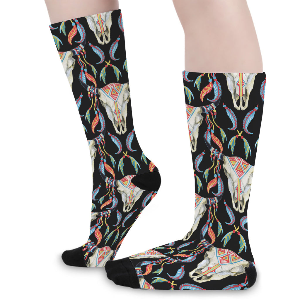 Native Buffalo Pattern Print Long Socks
