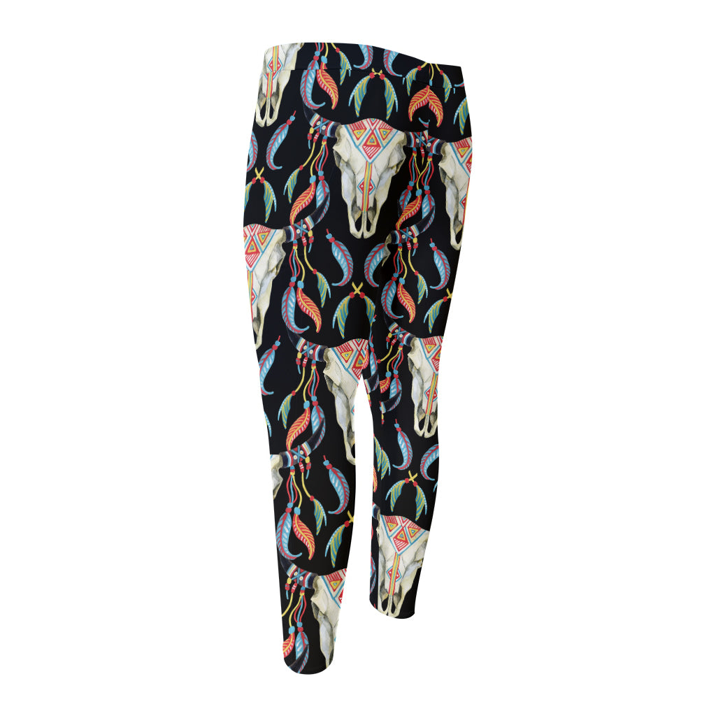 Native Buffalo Pattern Print Men's Compression Pants