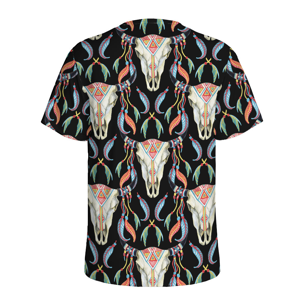 Native Buffalo Pattern Print Men's Sports T-Shirt