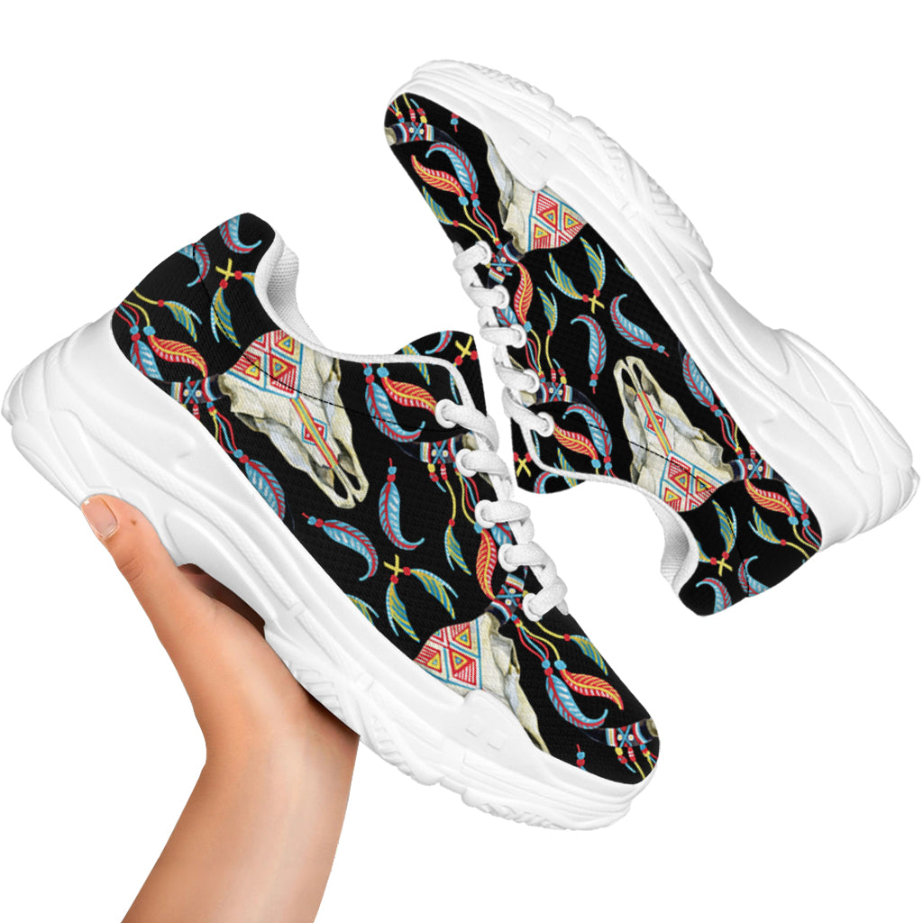 Native Buffalo Pattern Print White Chunky Shoes