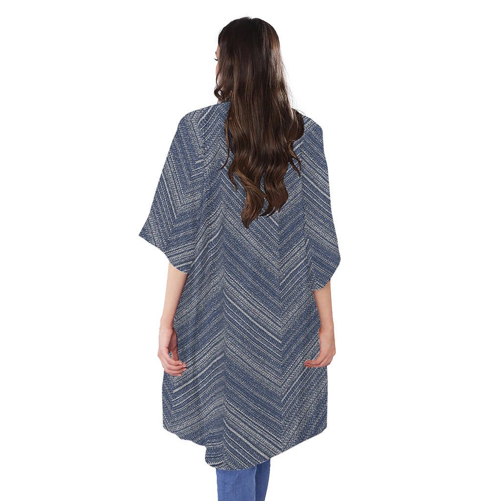 Native Denim Jeans Pattern Print Open Front Beach Cover Up